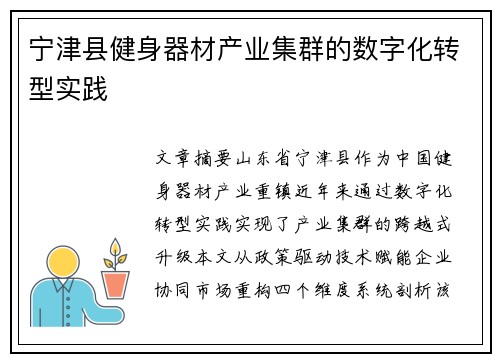 宁津县健身器材产业集群的数字化转型实践
