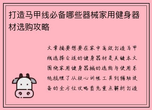 打造马甲线必备哪些器械家用健身器材选购攻略